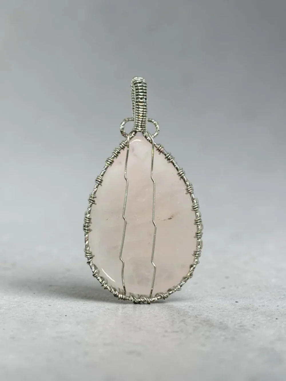 Silver-Tone Wire Wrapped Rose Quartz Pendant